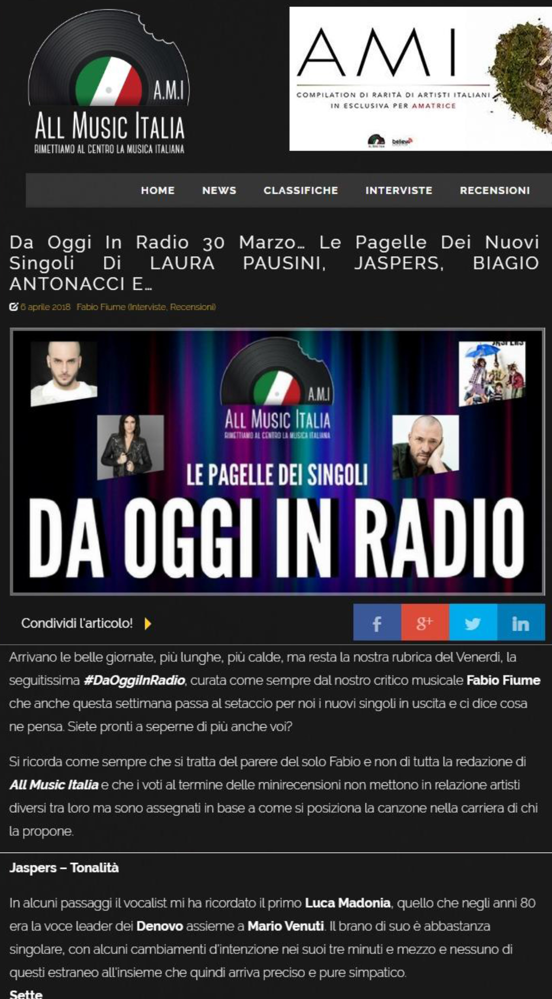 I Jaspers su All Music Italia  del 06-04-2018